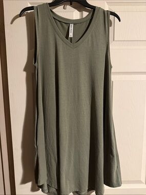 Olive Green V-Neck Swing dress w pockets